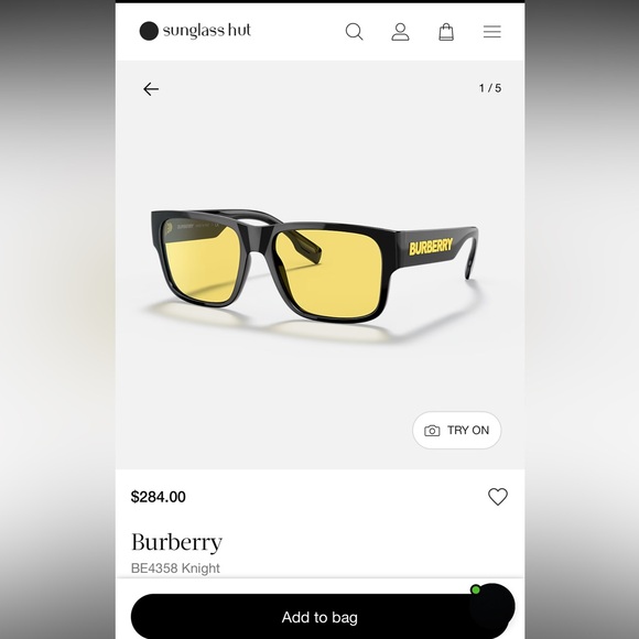 Burberry Men's Glasses with Black Frame and Yellow Lenses - Picture 9 of 14